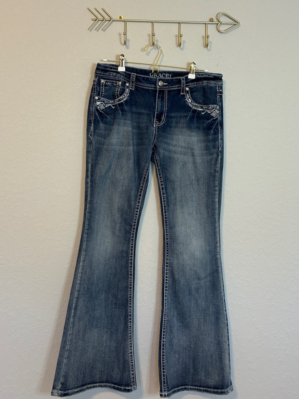 Grace in LA Jeans Womens 31 Bootcut Embroidered Western Y2K Medium Wash
